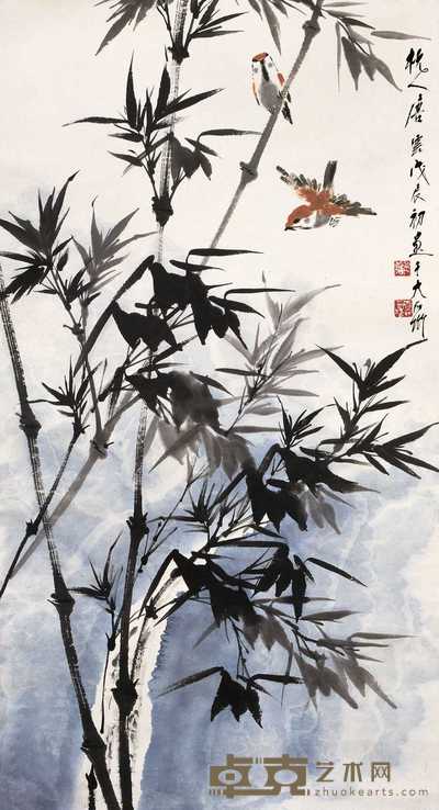 唐云 竹雀图 立轴 89×48cm